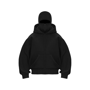 Y2K俄式双帽悍匪卫衣男款秋冬双层连帽设计夹克开衫外套cleanfit