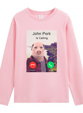 约翰·波克正在打电话回答电话t恤幽默有趣的猪爱人图形t恤长袖棉