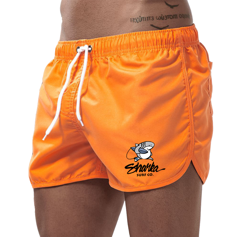 阳光橘色男士沙滩裤夏季速干游泳裤度假游泳水上乐园休闲圆角短裤