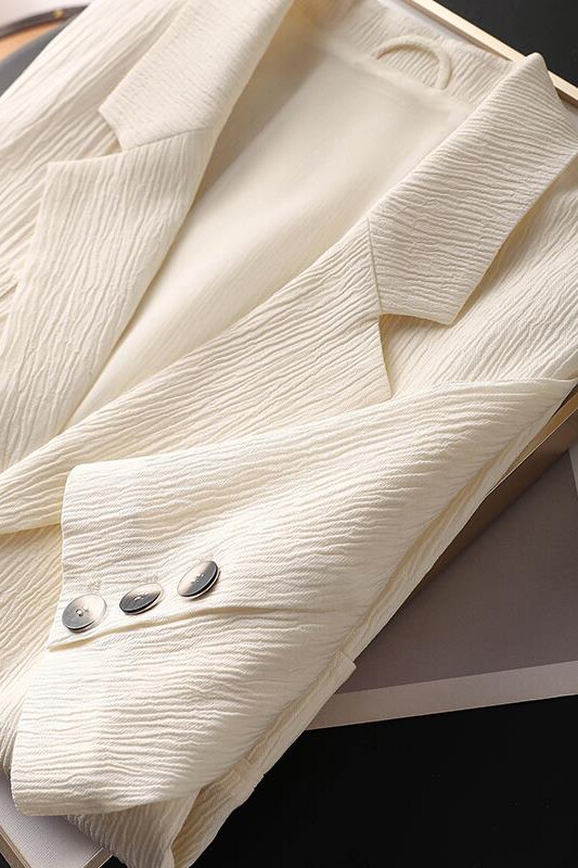 일선 빅 브랜드 하이엔드 컷 라벨 여성 의류 대외 무역 수출 오리지널 싱글 프레스 주름 텐셀 반팔 양복 얇은 재킷