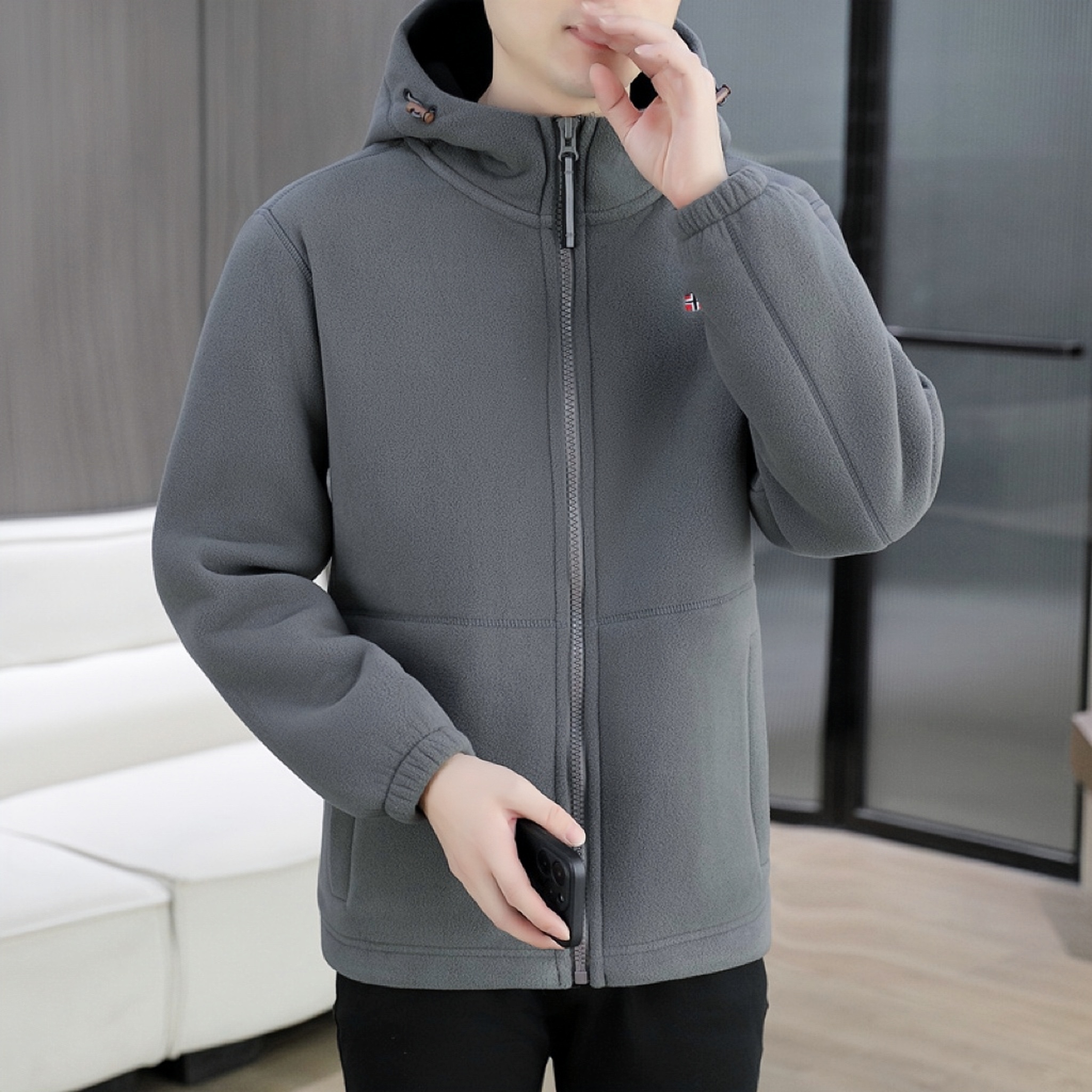 新款男装夹克摇粒绒外套秋冬季加绒加厚户外休闲保暖抓绒衣男款