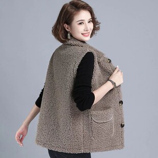 2024春秋新款韩版羊羔毛皮毛一体马甲加绒加厚外套女背心马夹外穿