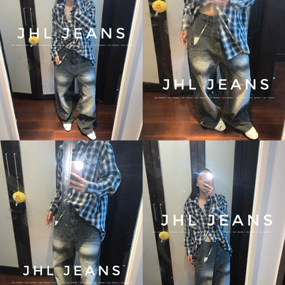 JHLJEANS水洗猫须纹宽松直筒裤