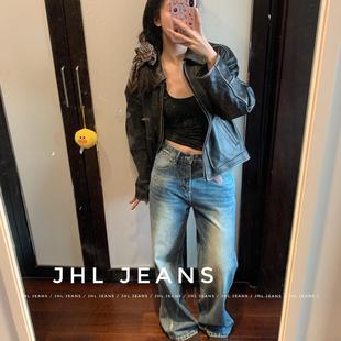 深蓝高级感洗水牛仔直筒裤 JHL 新款 秋季 男女 JEANS