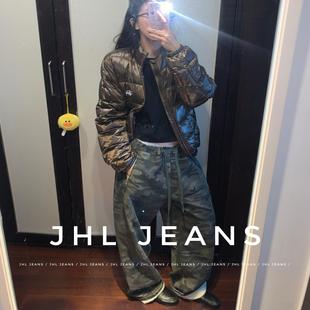 男女 水洗磨旧重磅超级时髦松紧迷彩裤 JHL JEANS