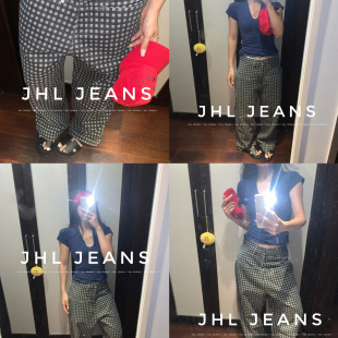 JHL JEANS 25春夏时髦水洗蓝做旧破洞牛仔弯刀裤男女