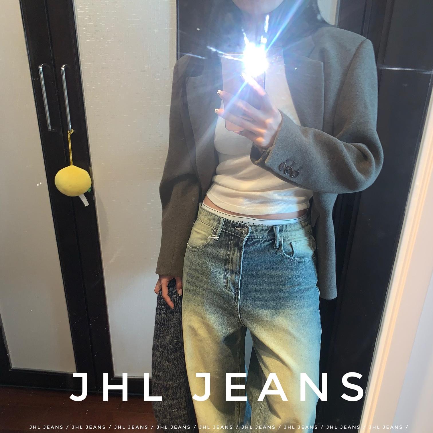 JHL JEANS【 复古黑胶片 】行走的水洗怀旧牛仔直筒裤 男女