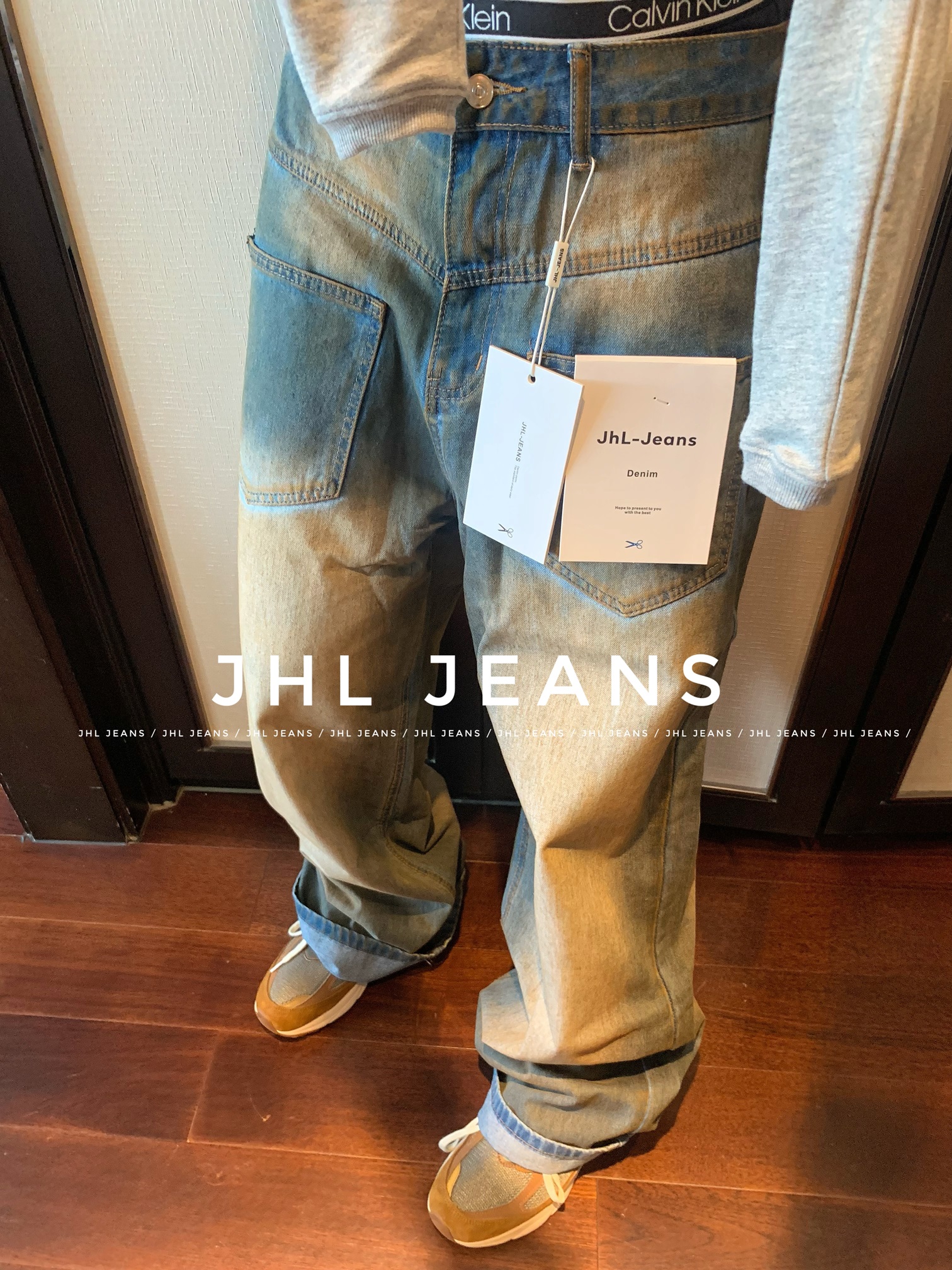 JHL拉链长裤水洗黄泥色四季做旧