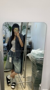 JHL JEANS 原创设计 高级感水洗牛仔五分裤男女同款宽松直筒短裤