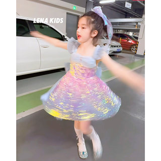 Lenakids会发光的美人鱼渐变大蝴蝶结拖尾女童连衣裙24052103现货