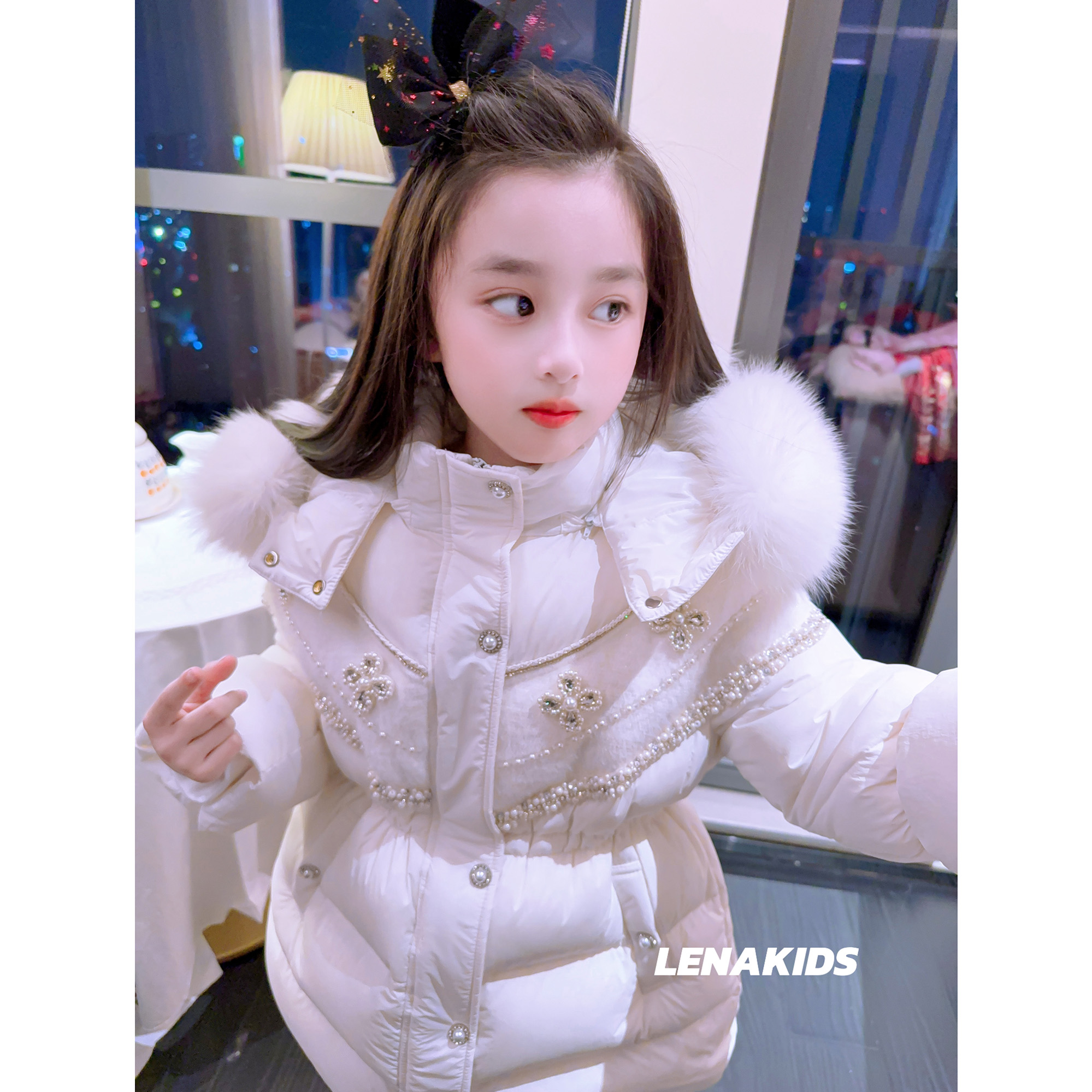 Lenakids杜邦三防狐狸毛高充绒90白鸭绒女童羽绒服亲子款24121202