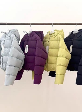 现韩国东大门代购ERUME2025冬季新款百搭纯色连帽短款羽绒服外套