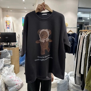 现韩国东大门代购J.BALLOON2025冬季洋气简约卡通印花加绒短袖T恤