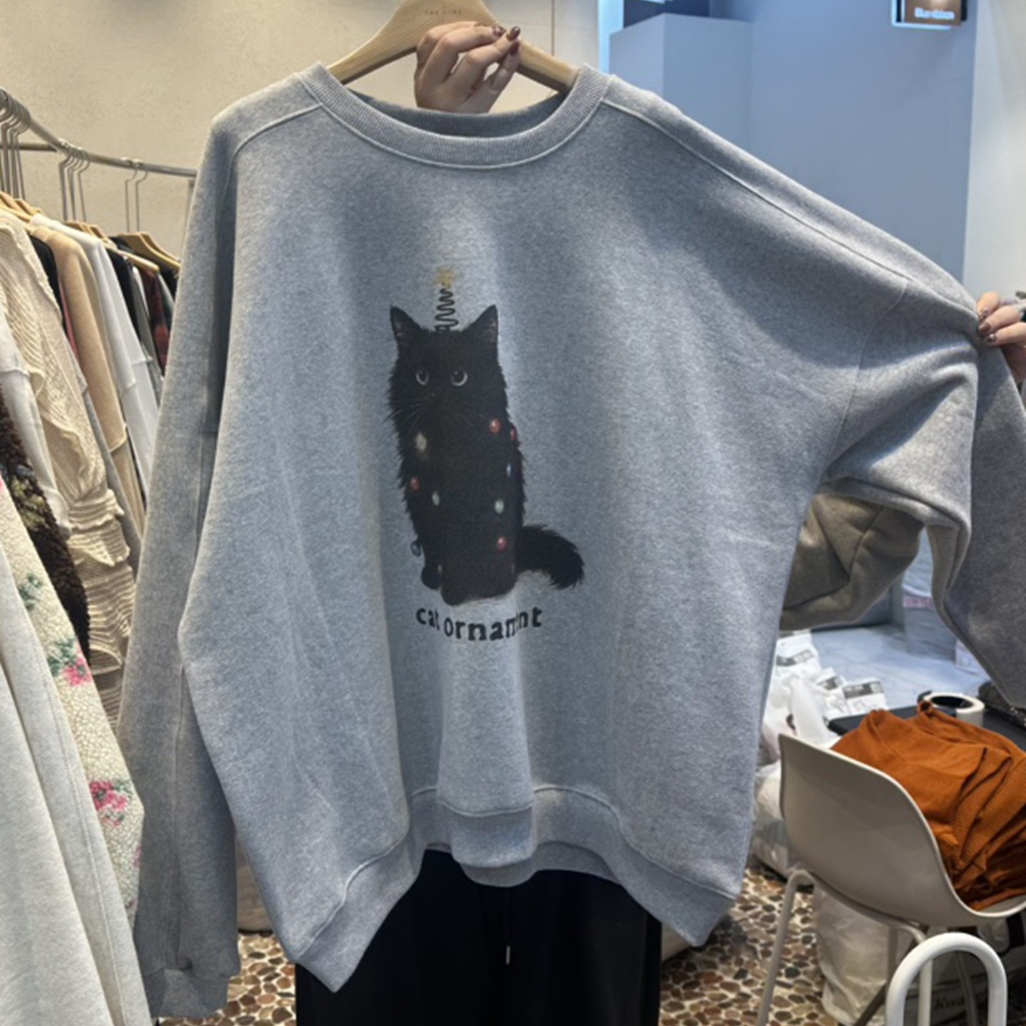 韩国代购宽松显瘦印花加绒卫衣女