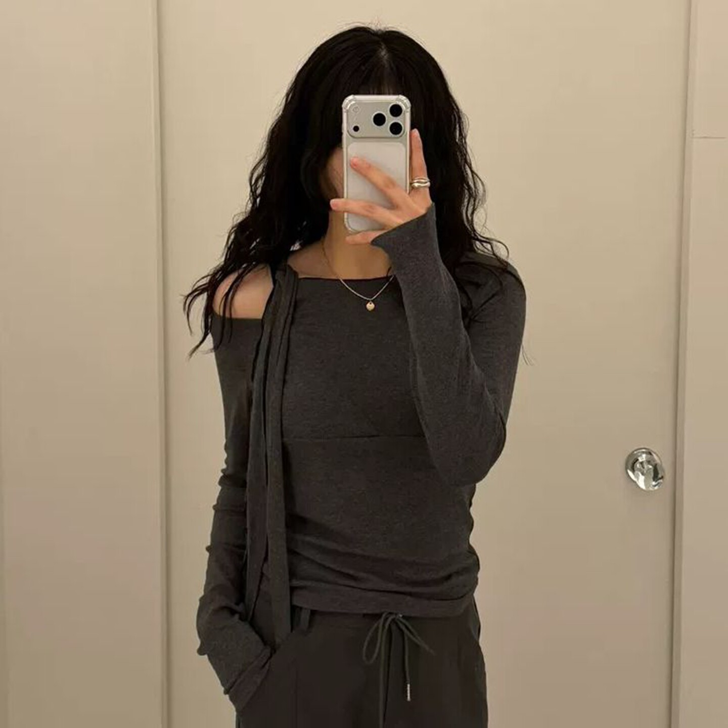 现韩国东大门代购love you so much2026春季百搭露肩系带长袖T恤