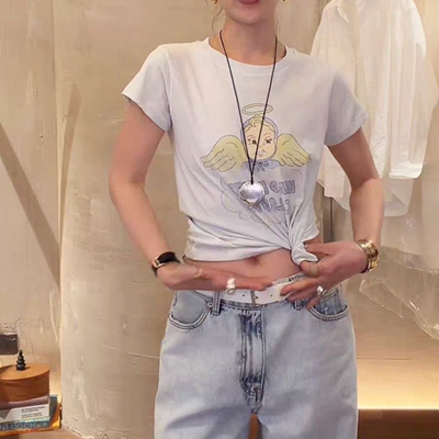 短袖简约洋气韩国代购印花棉T恤
