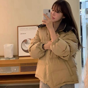 现韩国东大门代购objet2025秋冬时尚休闲撞色立领连帽鹅绒羽绒服