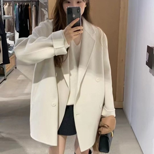 现韩国东大门代购OUNCE2025秋冬简约百搭双排扣羊毛呢大衣外套女