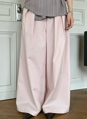 现韩国东大门代购atmosphere2026春季新款纯色高腰压褶阔腿休闲裤