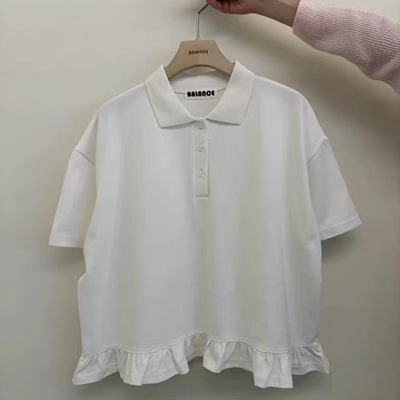 短袖洋气简约韩国代购翻领棉T恤