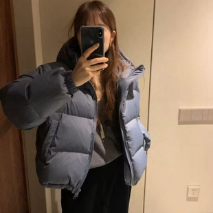 现韩国东大门代购OUNCE2025冬季时尚短款纯色连帽保暖羽绒服外套