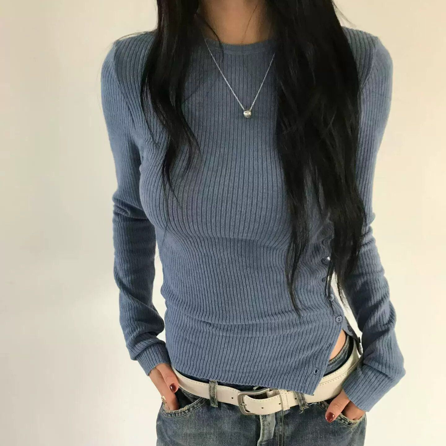 长袖简约百搭韩国女装修身T恤女