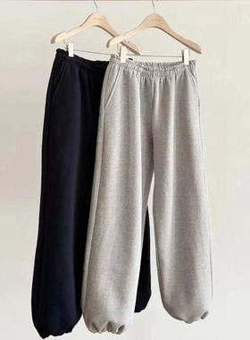 现韩国东大门代购OUNCE2025冬季时尚简约松紧腰加绒可束脚休闲裤