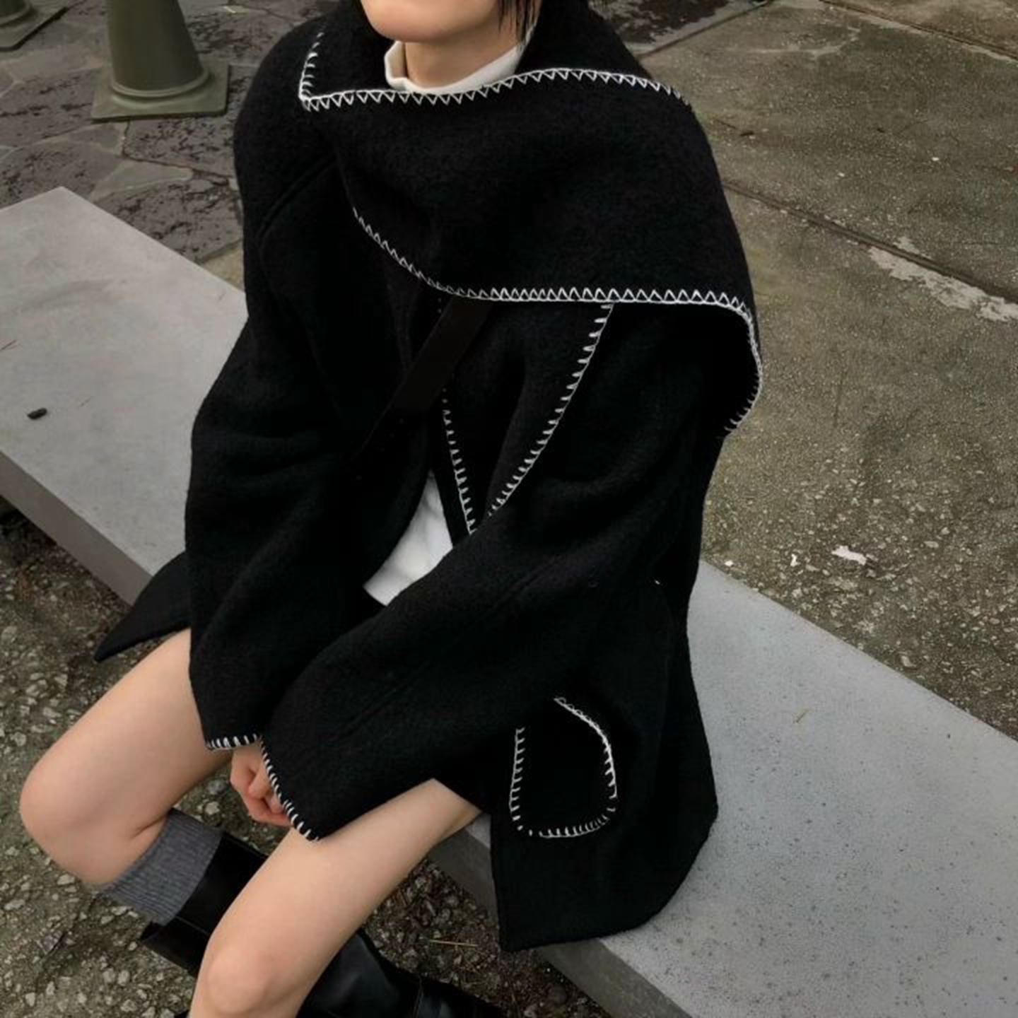 韩国代购洋气时尚纯色大衣外套