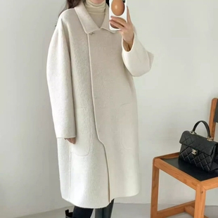 现韩国东大门代购egg2025秋冬款气质简约翻领双面羊绒中长款大衣