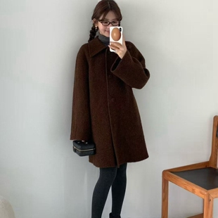 现韩国东大门代购egg2025秋冬百搭双面羊绒保暖中长款毛呢大衣女