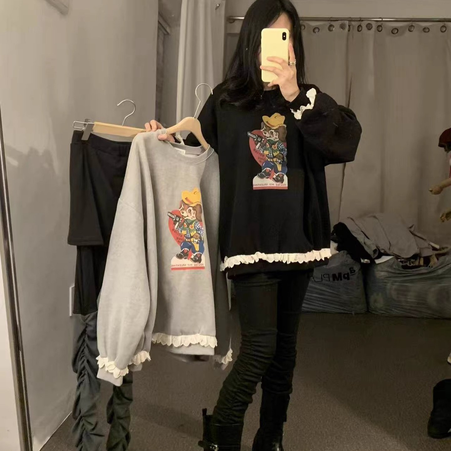 韩国代购百搭洋气卡通加绒卫衣女