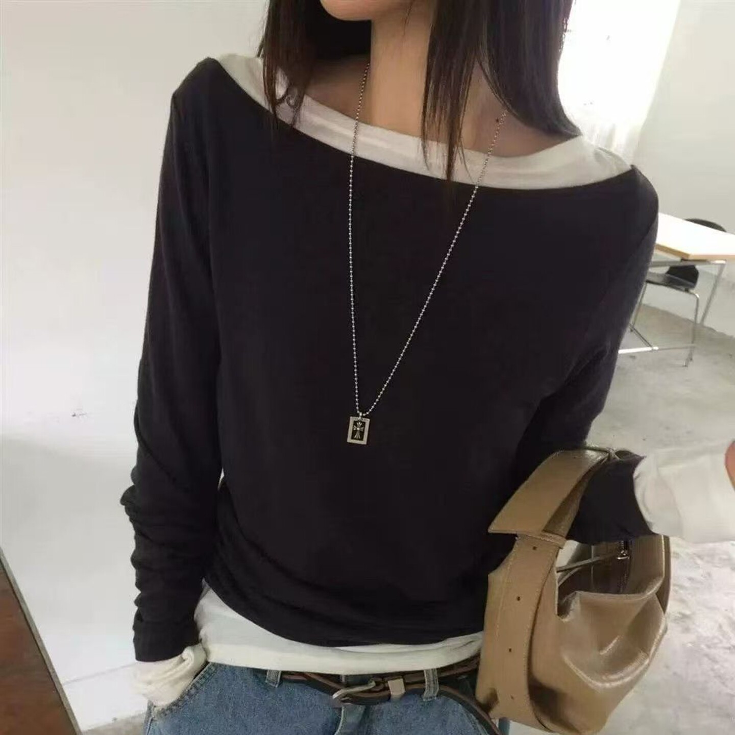长袖洋气简约韩国代购纯色T恤女