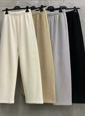 现韩国东大门代购mute2025冬款简约百搭松紧腰毛绒加厚直筒休闲裤