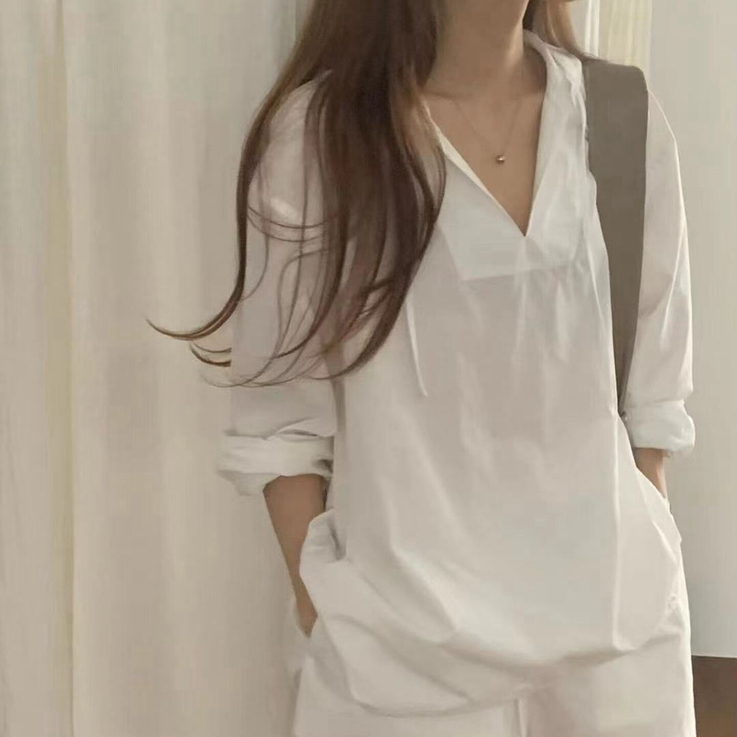 现韩国东大门代购OUNCE2026春季简约休闲抽绳连帽套头长袖衬衫女