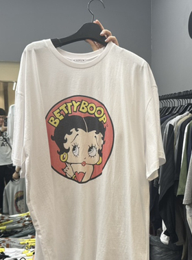 现韩国东大门代购女装新款CREDITO2025夏百搭宽松贝蒂印花短袖T恤