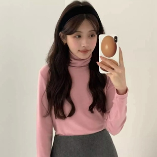 现韩国东大门代购egg2025秋冬时尚简约纯色高领显瘦打底衫长袖T恤