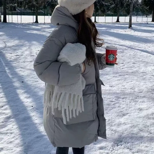 现韩国东大门代购 韩系简约纯色连帽保暖羽绒服外套 OUNCE2025冬季