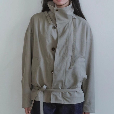 韩国代购时尚休闲系带立领短外套