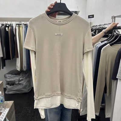 长袖休闲简约韩国代购假两件T恤