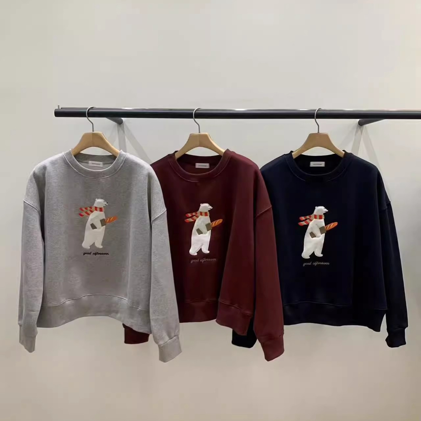 韩国代购洋气小熊刺绣加绒卫衣女