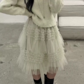 than 现韩国东大门代购 more yesterday2025系带松紧腰蕾丝半身裙