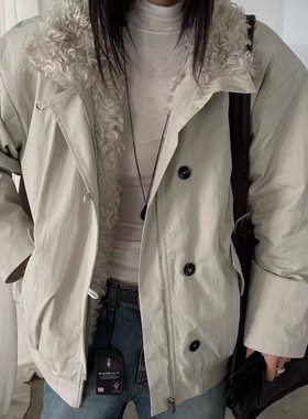 现韩国东大门代购FORTH2025冬季时尚休闲立领卷卷毛内胆夹克外套