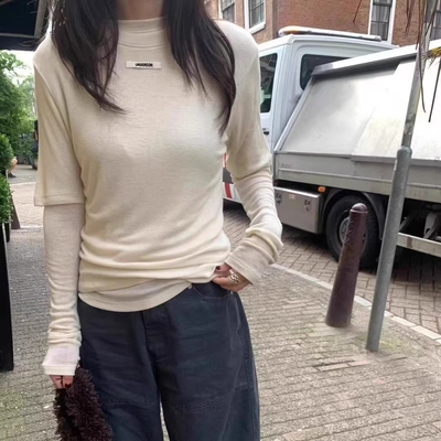 长袖气质韩国代购圆领修身T恤