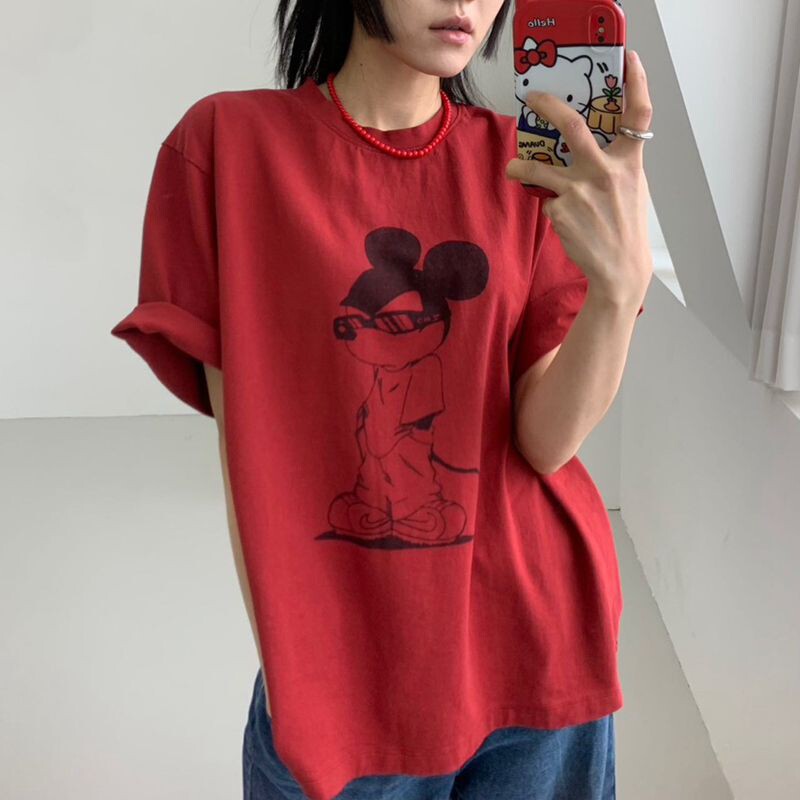 短袖百搭T恤印花纯棉女韩国代购