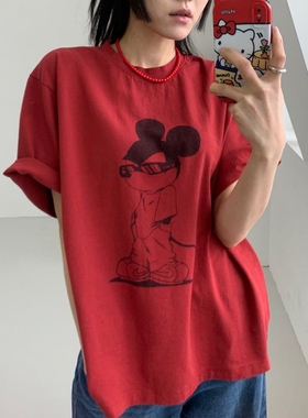 现韩国东大门代购VANTA2025夏季款百搭洋气米奇印花纯棉短袖T恤女