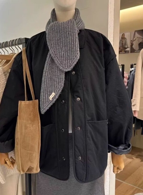 现韩国东大门代购self service2025秋冬宽松休闲翻领系扣棉服外套