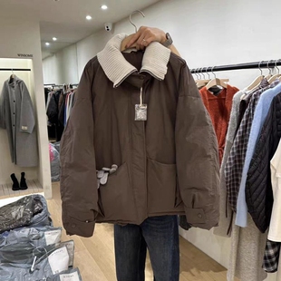 现韩国东大门代购WINSOME2025冬季简约百搭针织领拼接羽绒服外套