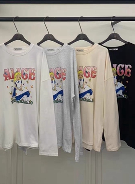 现韩国东大门代购VIRKIN2025秋季休闲百搭卡通爱丽丝印花长袖T恤