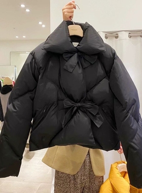 现韩国东大门代购toogood2025冬季蝴蝶结系带翻领短款保暖羽绒服