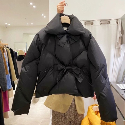 韩国代购时尚蝴蝶结系带羽绒服